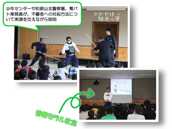 写真：加太小学校にて不審者防犯訓練実施