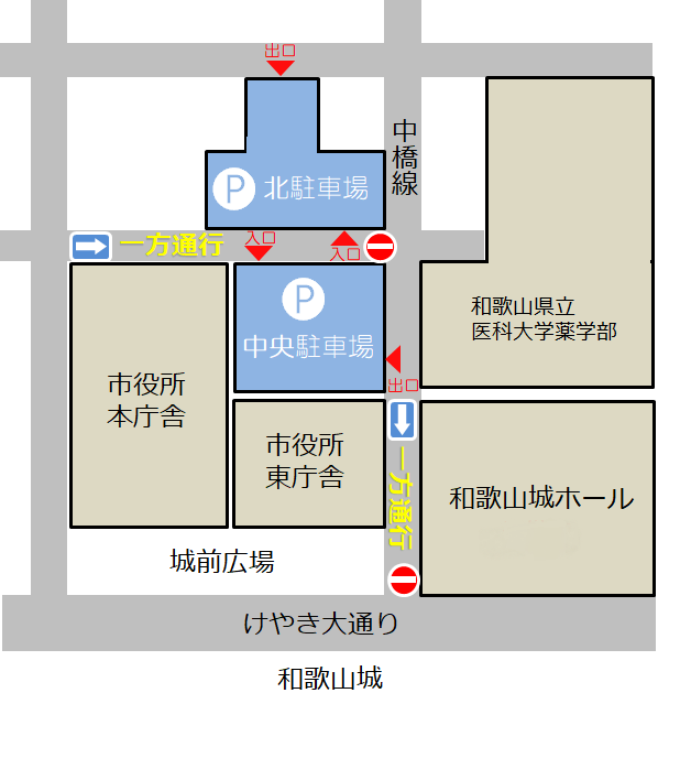 北駐車場、中央駐車場案内図